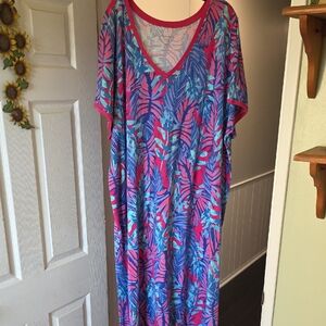 Leaf Pattern V-Neck Lounge Dress